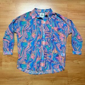 UNIF Tie-dye Button-Up Blouse Shirt Size Small